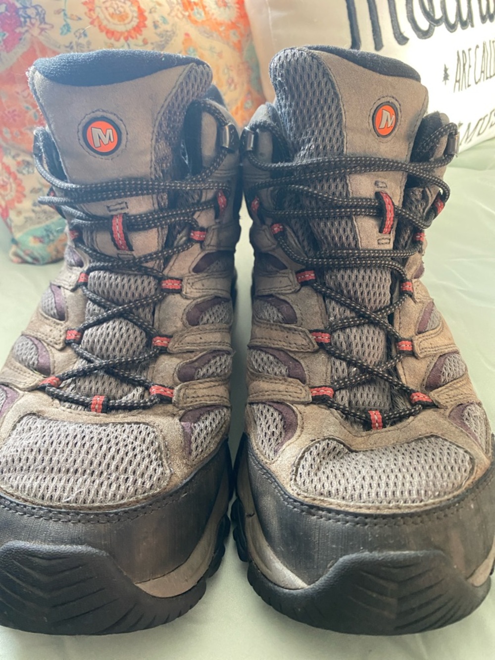 Merrell Gray and Black Trail Hiking Boots with Red Accents